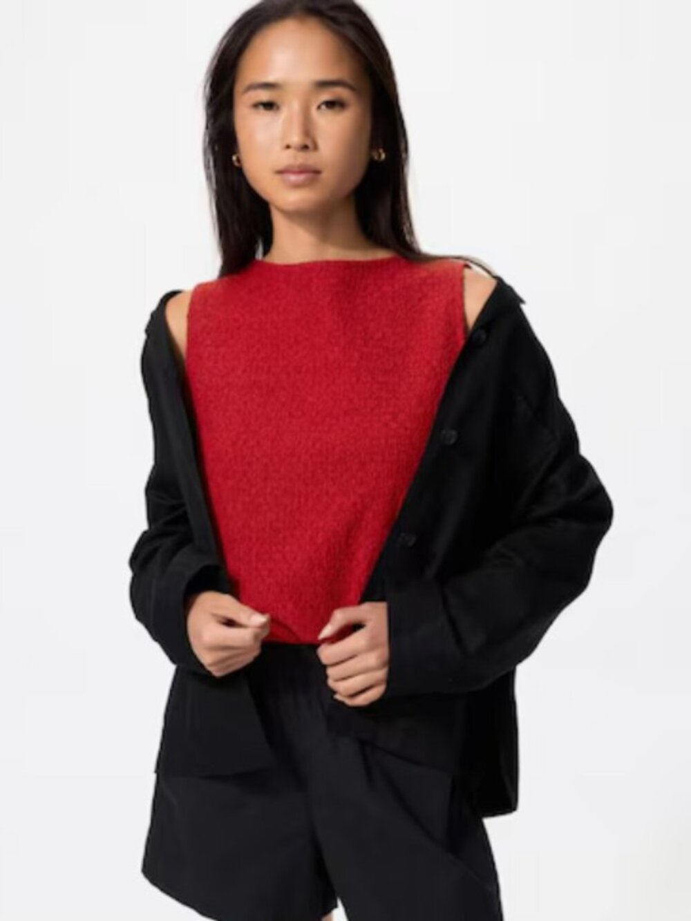 NWT Uniqlo Shirring Boat Neck Sleeveless T-Shirt in Red, XS